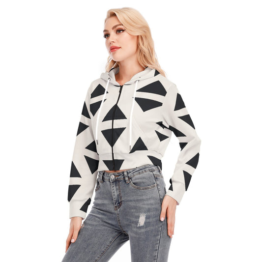 All-Over Print Women's Crop Top Hoodie With Zipper Closure