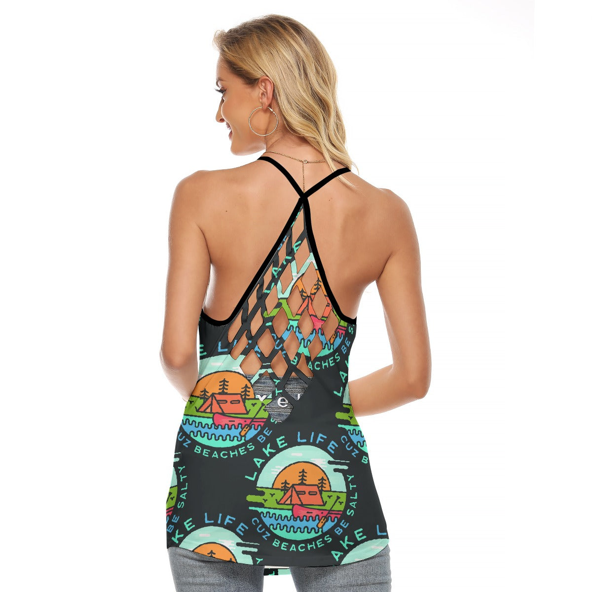 All-Over Print Women's Criss-Cross Open Back Tank Top