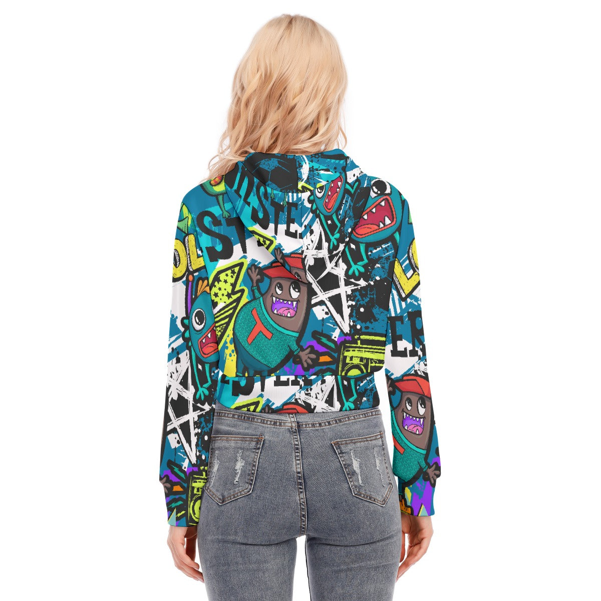 All-Over Print Women's Crop Top Hoodie With Zipper Closure