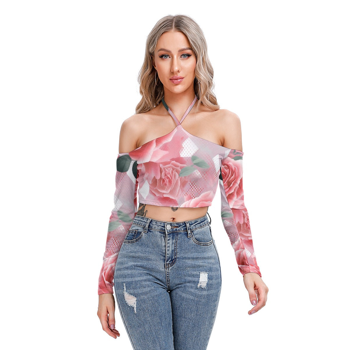 All-Over Print Women's Halter Lace-up Top