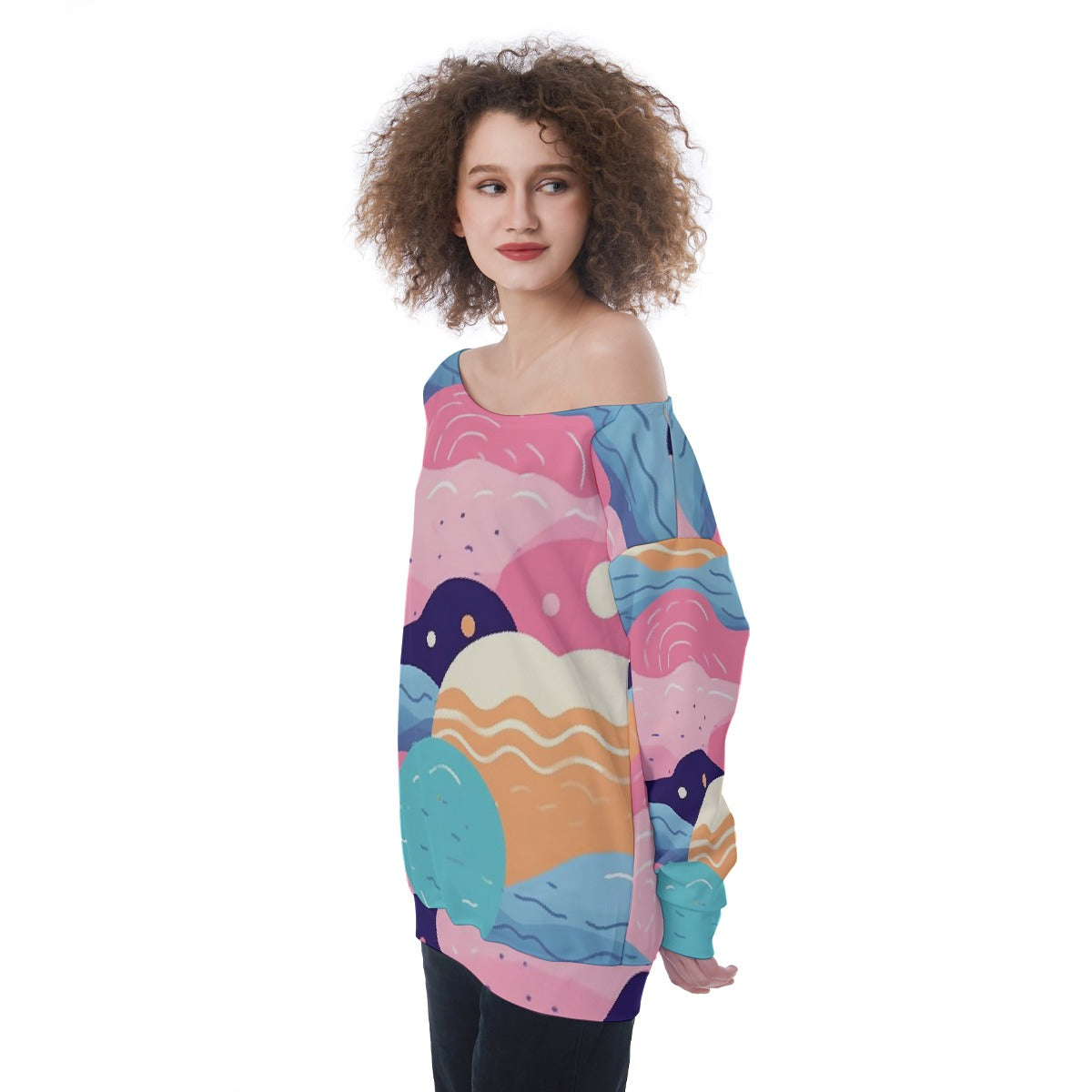 All-Over Print Oversized Women's Off-Shoulder Sweatshirt