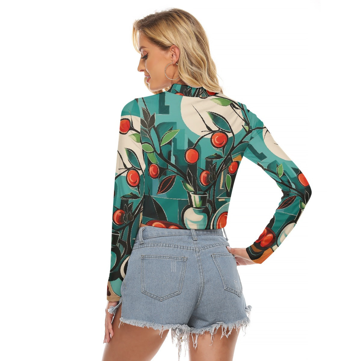 All-Over Print Women's Hollow Chest Keyhole Tight Crop Top