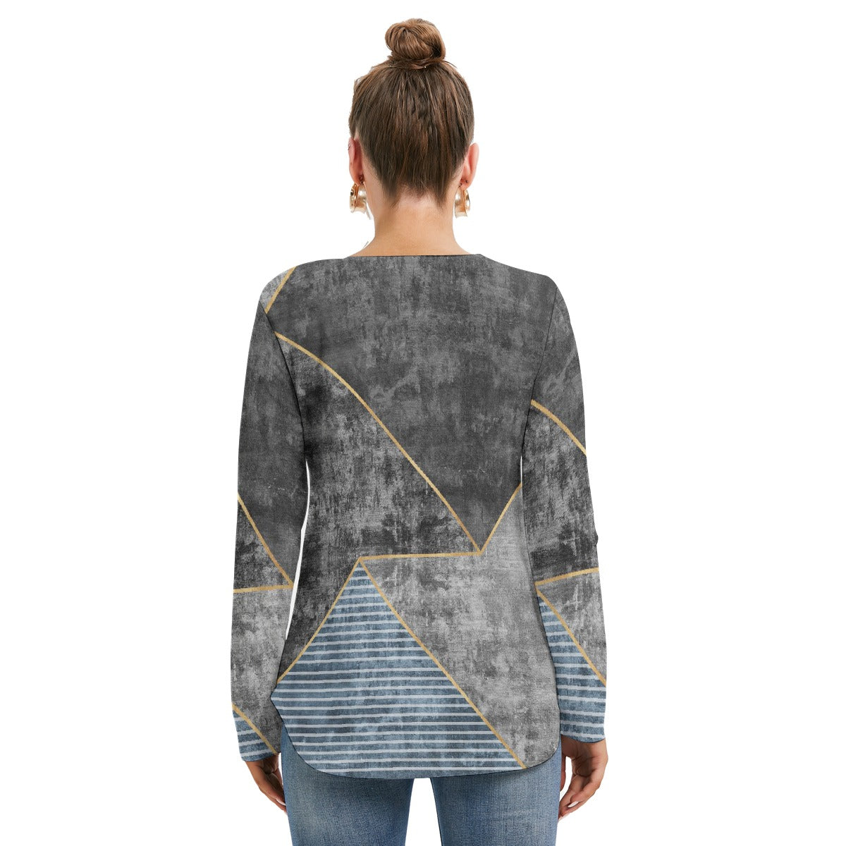 All-Over Print Women's Long Sleeve Neckline Tie Sweatshirt