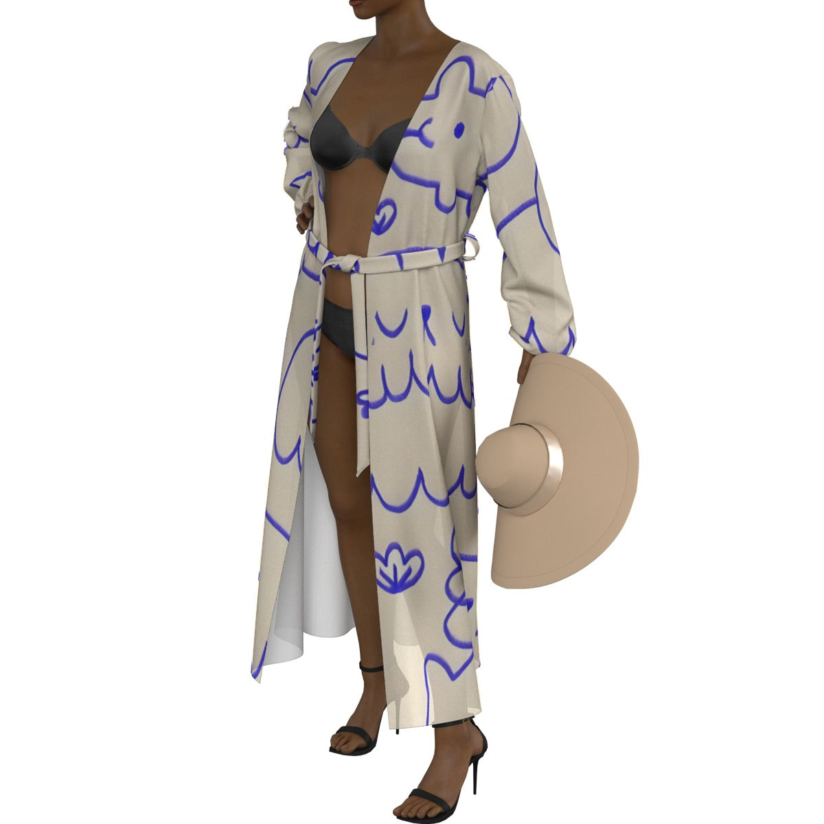 All-Over Print Women's Lace-up Chiffon Robe