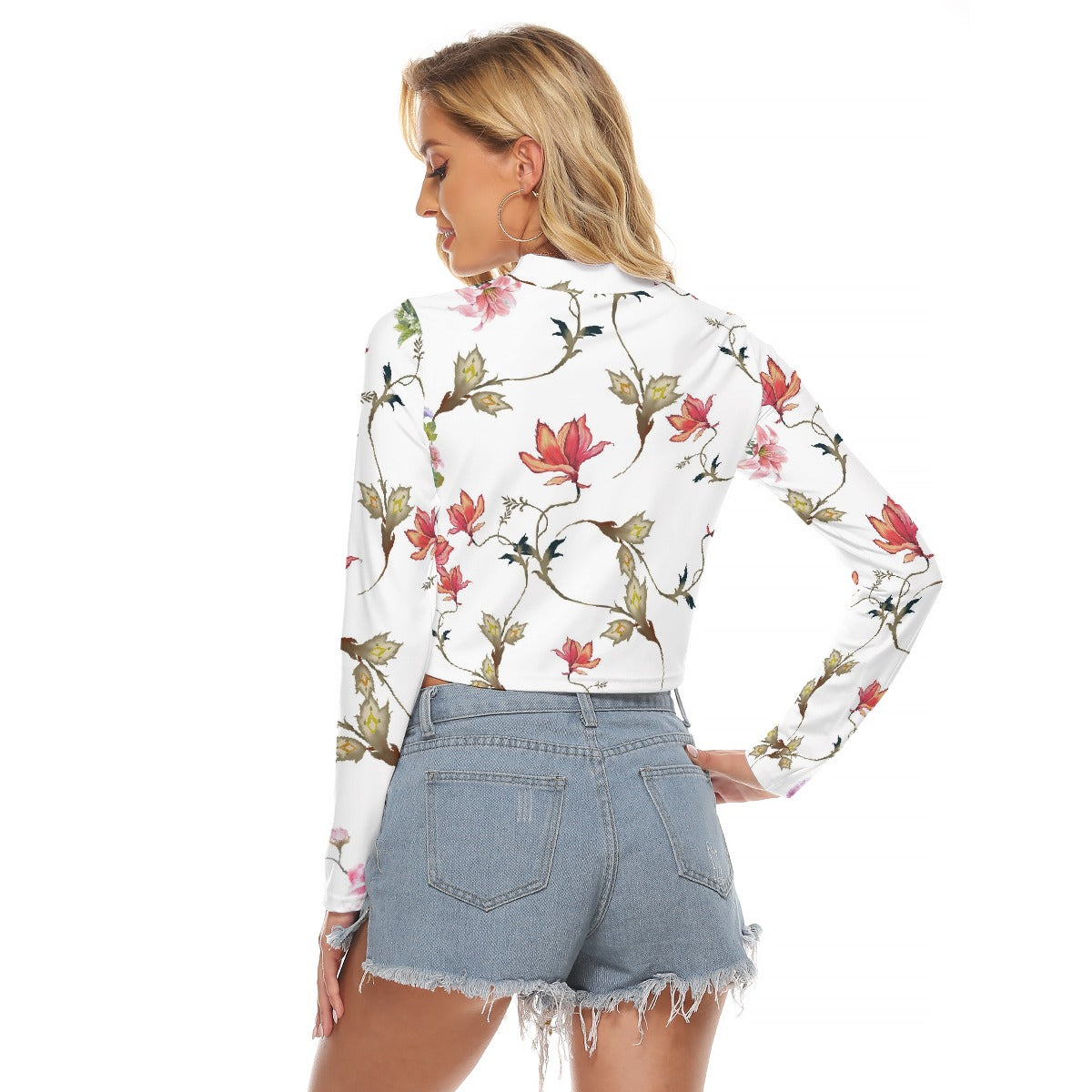 All-Over Print Women's Hollow Chest Keyhole Tight Crop Top