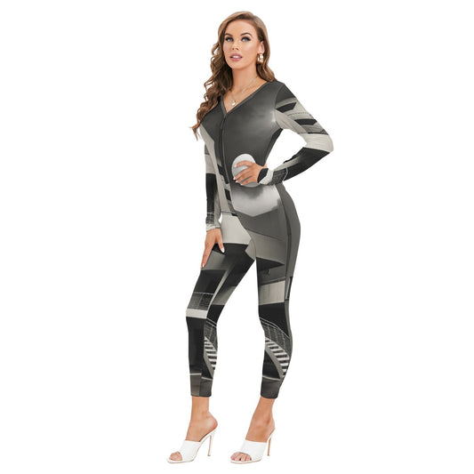 All-Over Print Women's Plunging Neck Jumpsuit