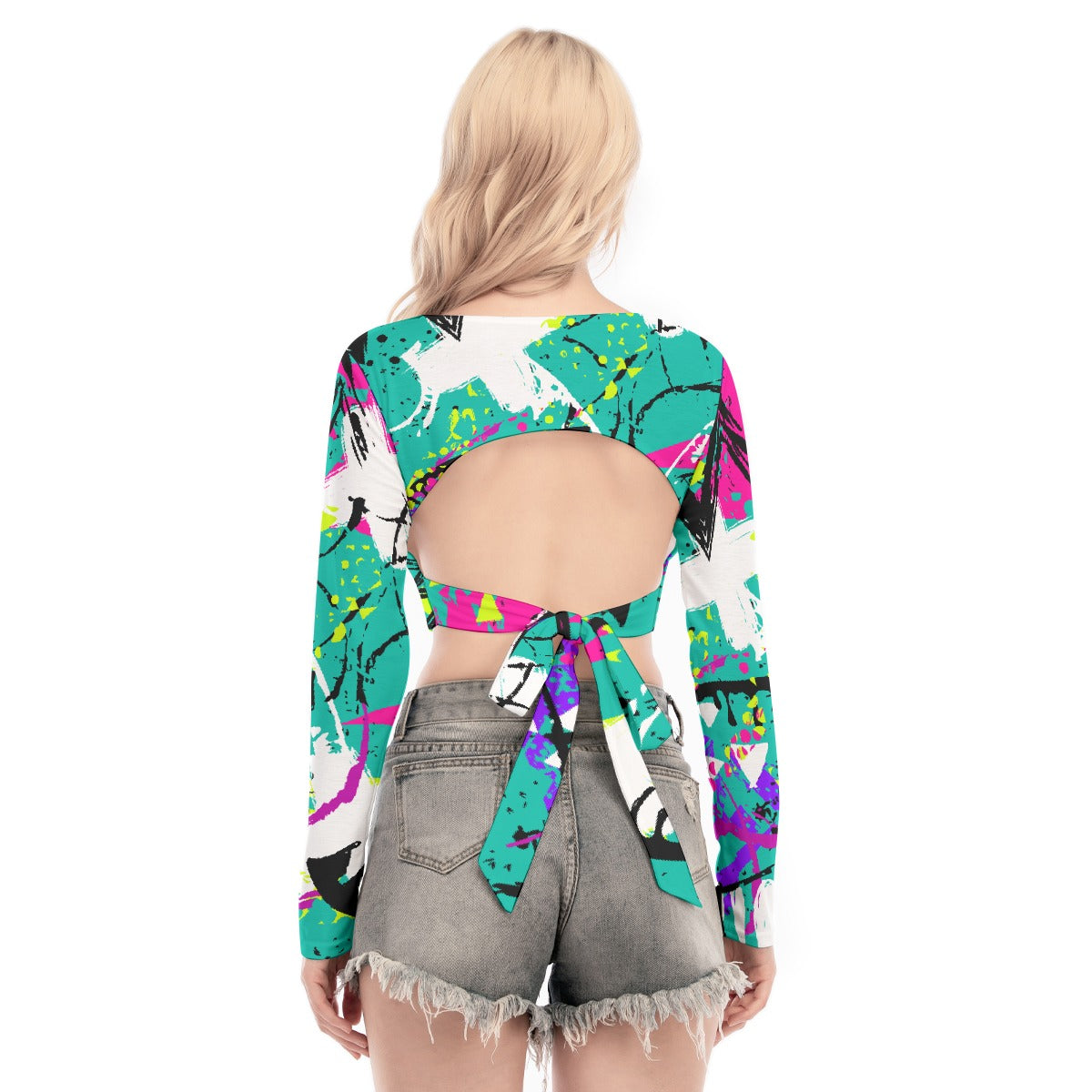 All-Over Print Women's Back Hollow T-shirt With Strap