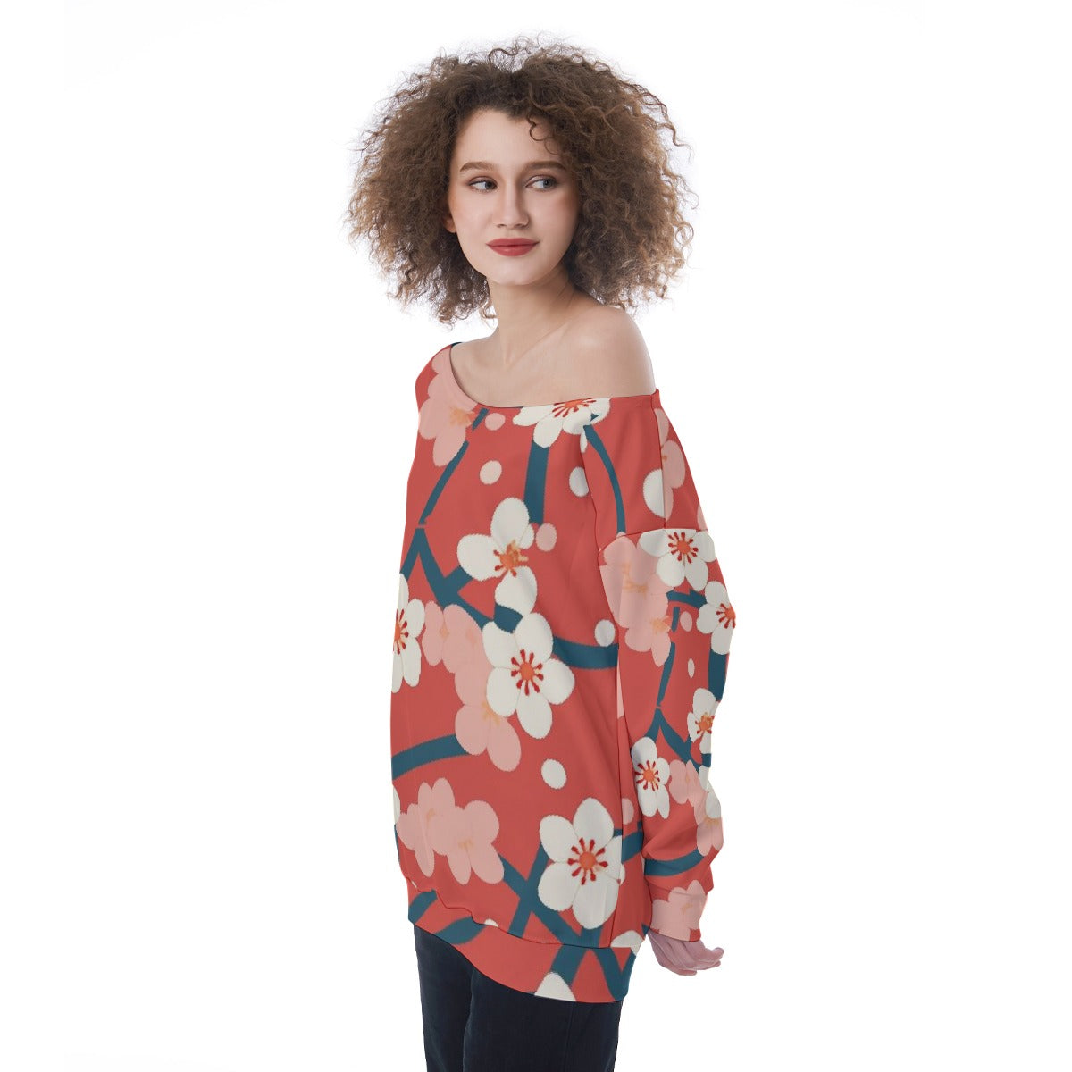 All-Over Print Oversized Women's Off-Shoulder Sweatshirt