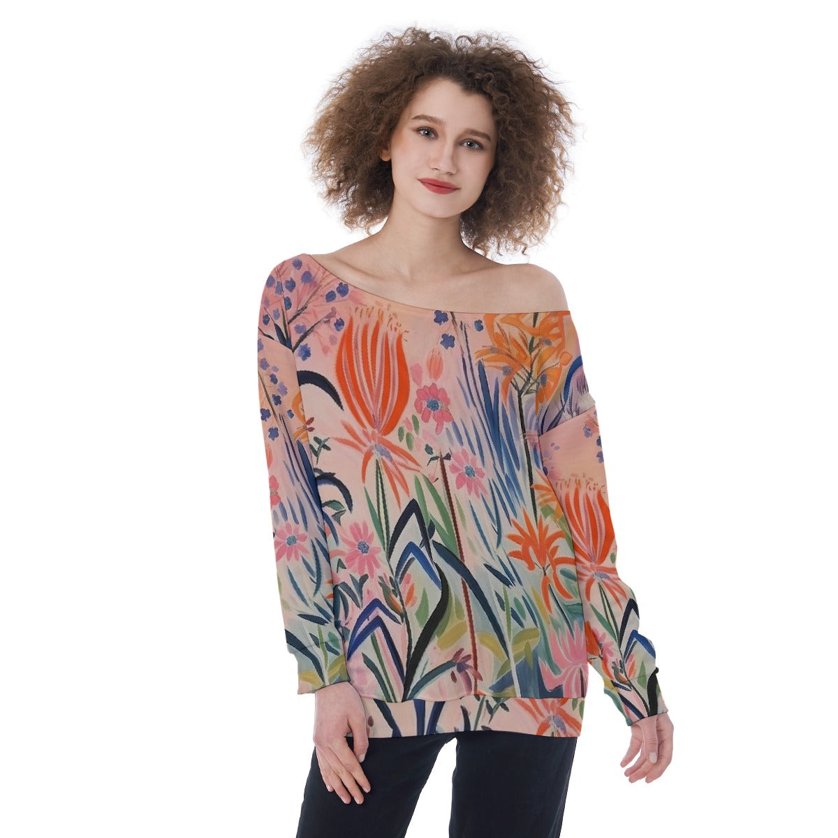 All-Over Print Oversized Women's Off-Shoulder Sweatshirt
