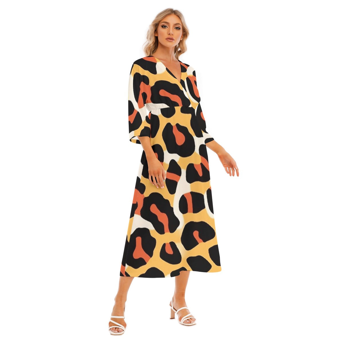 All-Over Print Women's Mid-Sleeve Long Dress