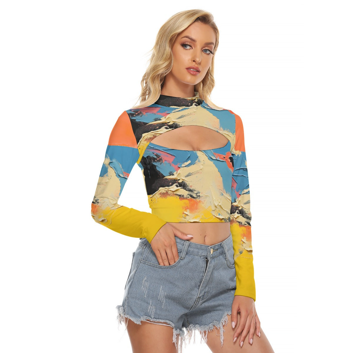 All-Over Print Women's Hollow Chest Keyhole Tight Crop Top