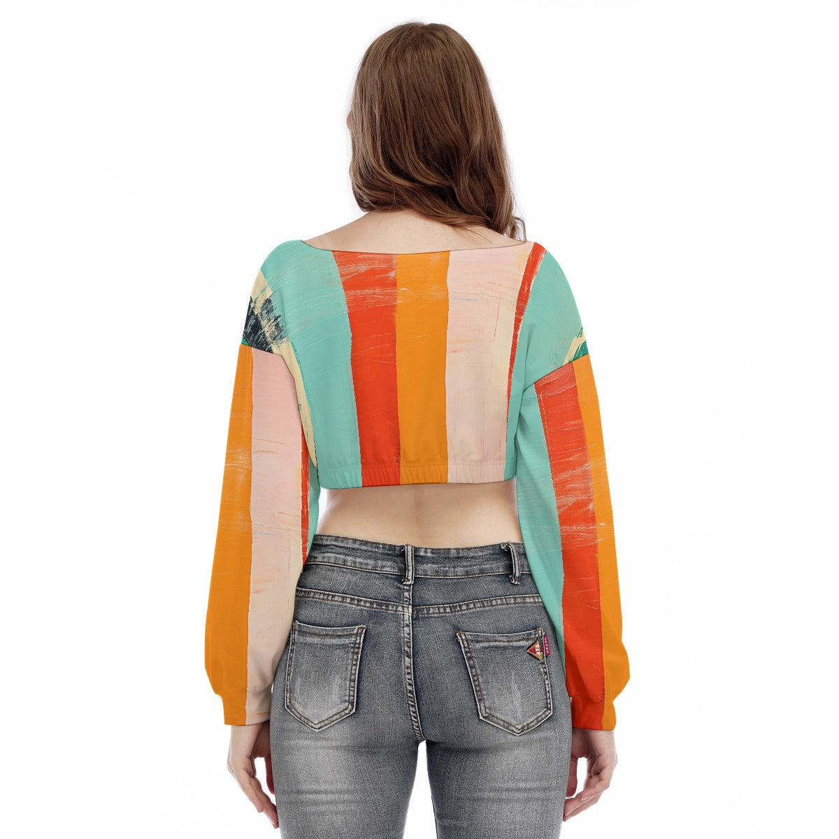 All-Over Print Women's V-neck Long Sleeve Cropped Sweatshirt