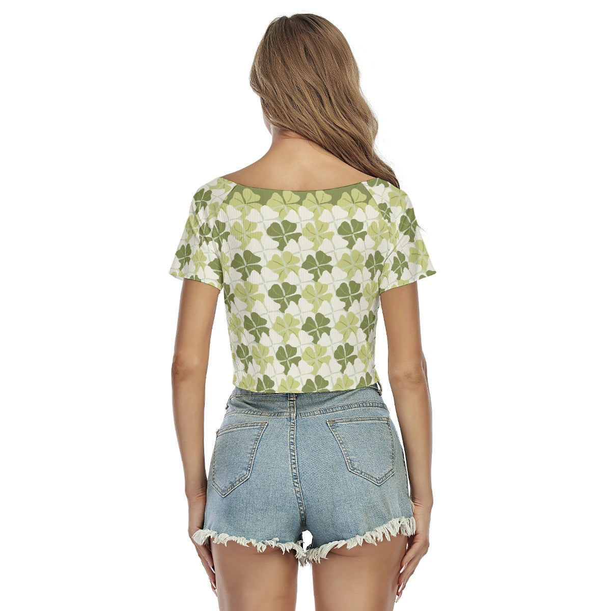 All-Over Print Women's Raglan Drawstring Front  Crop Tee