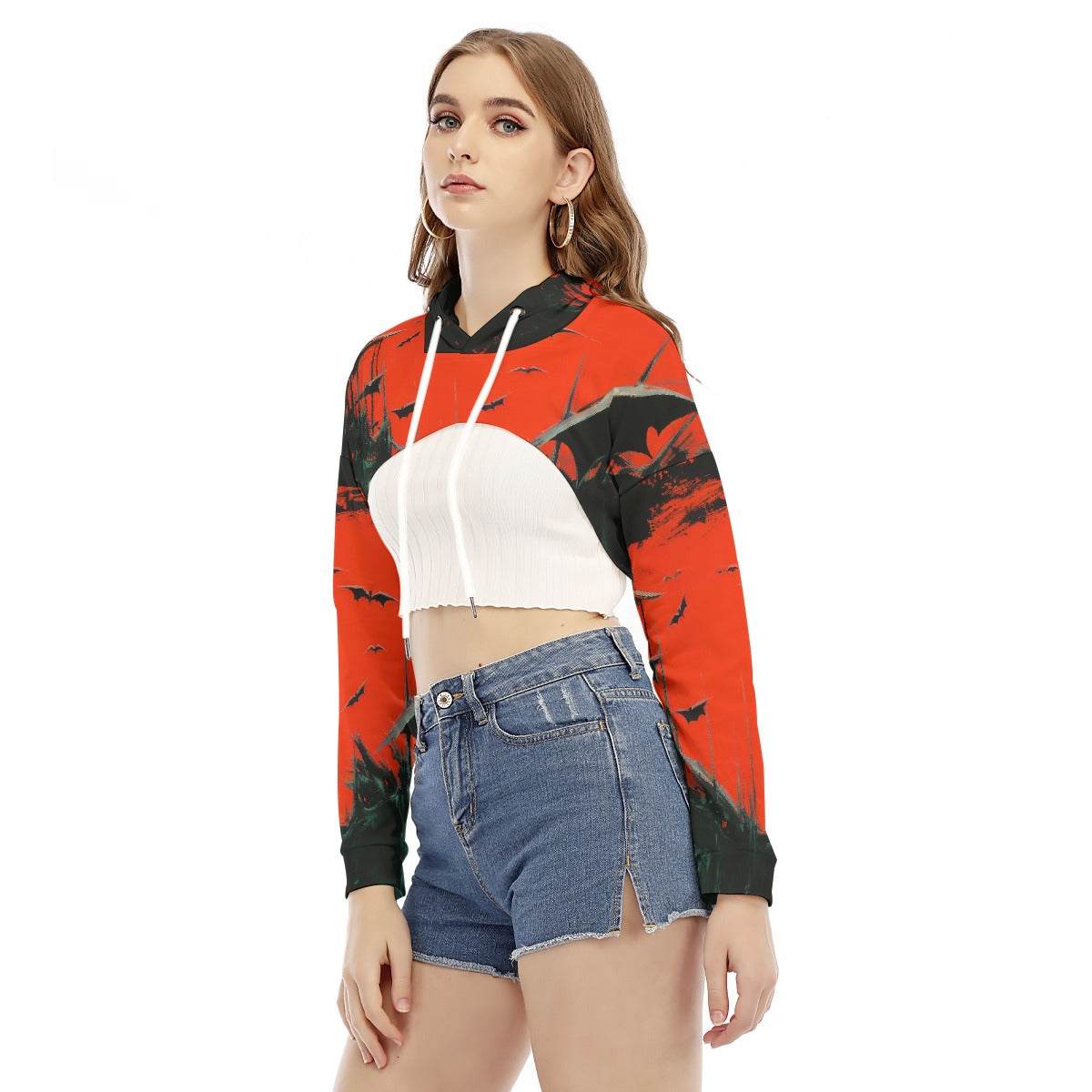 All-Over Print Women's Smock Short Hoodie With Long Sleeve