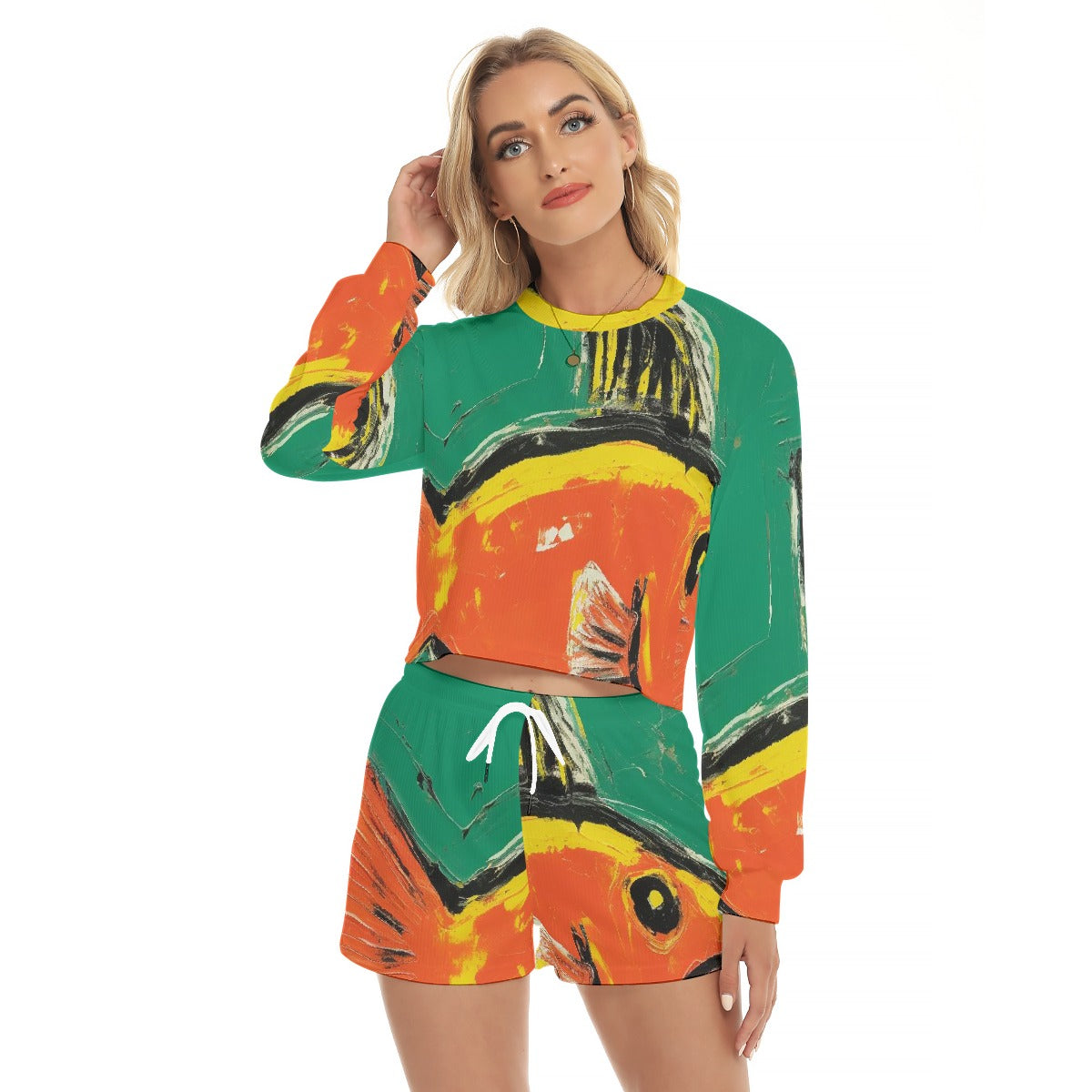 All-Over Print Women's Short Sweatshirt And Pants Suit