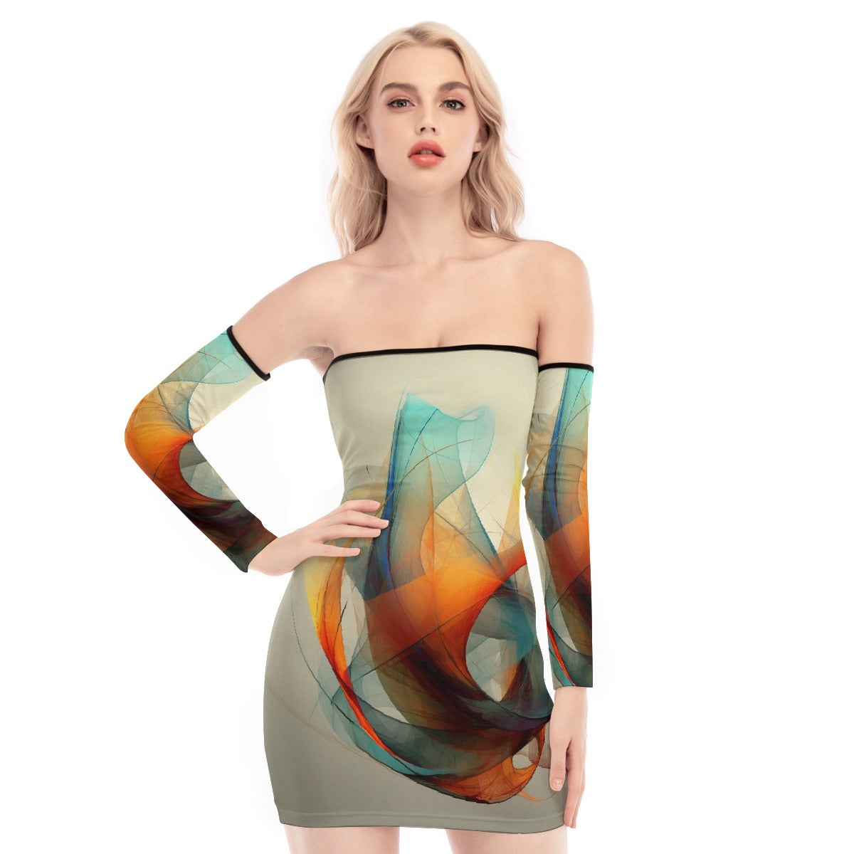 All-Over Print Women's Off-shoulder Back Lace-up Dress