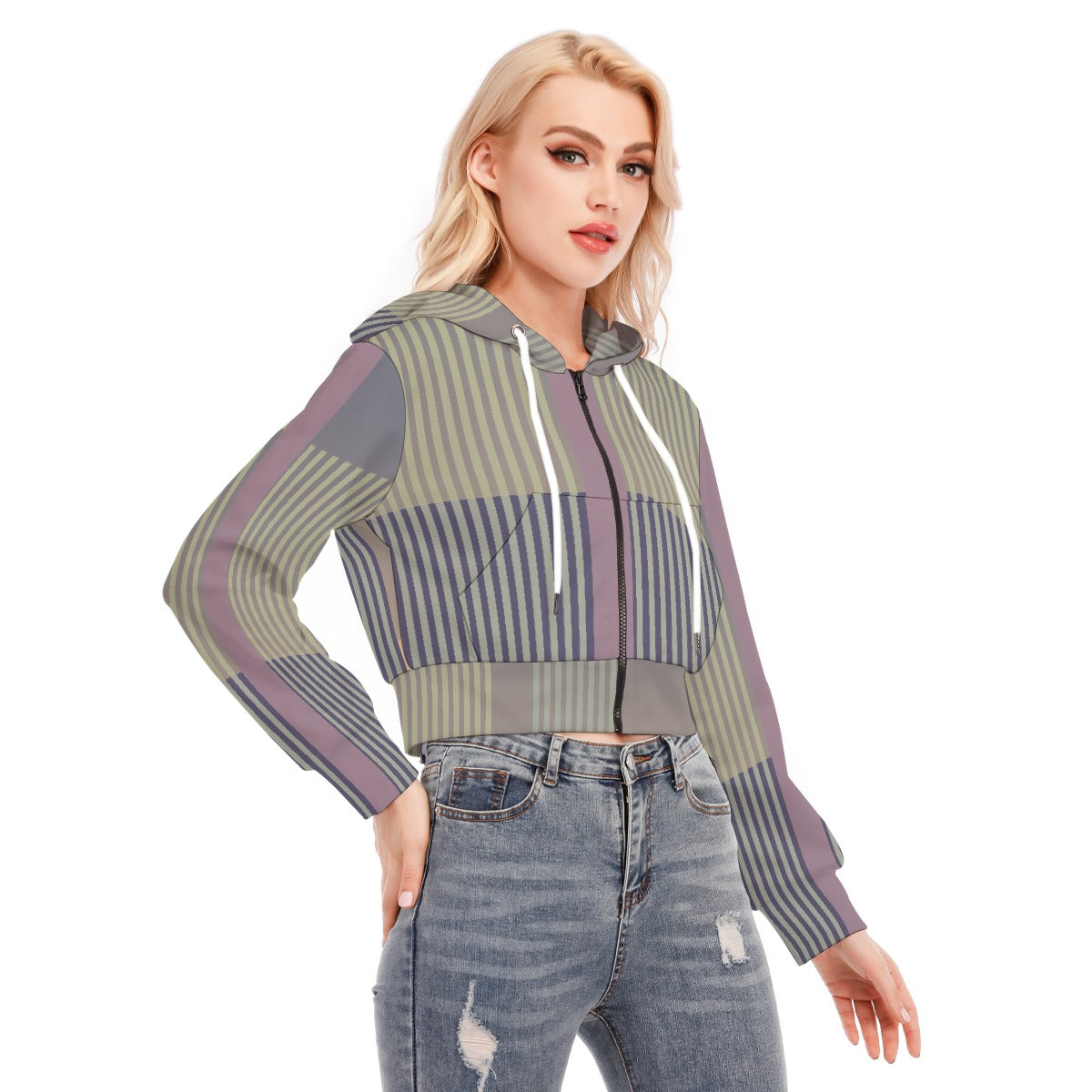 All-Over Print Women's Crop Top Hoodie With Zipper Closure