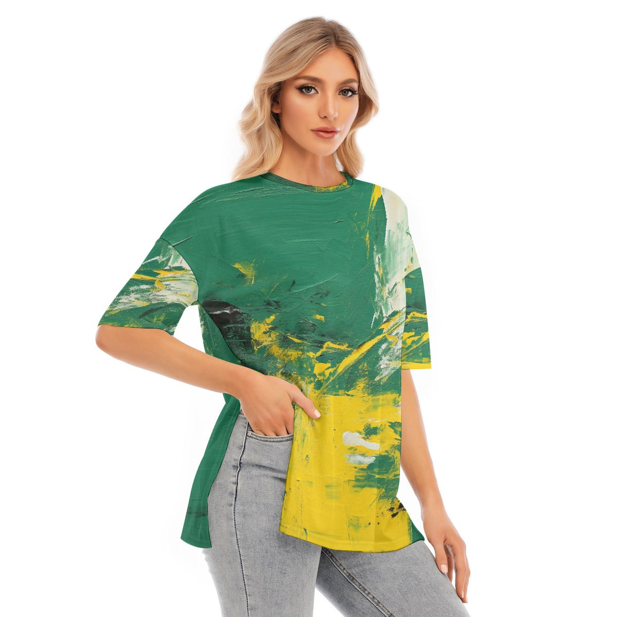 All-Over Print Women's Short Sleeves T-shirt With Hem Split