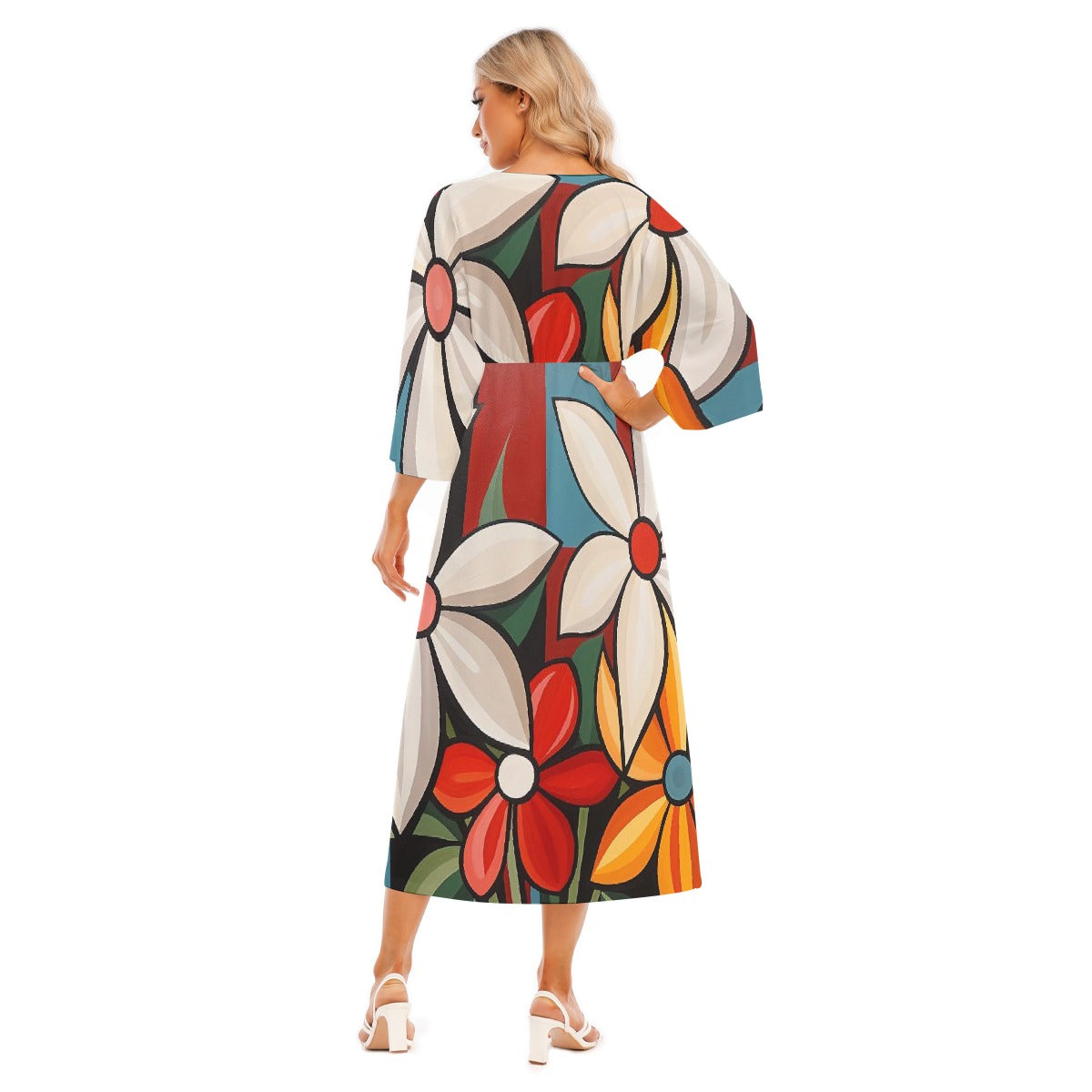 All-Over Print Women's Mid-Sleeve Long Dress