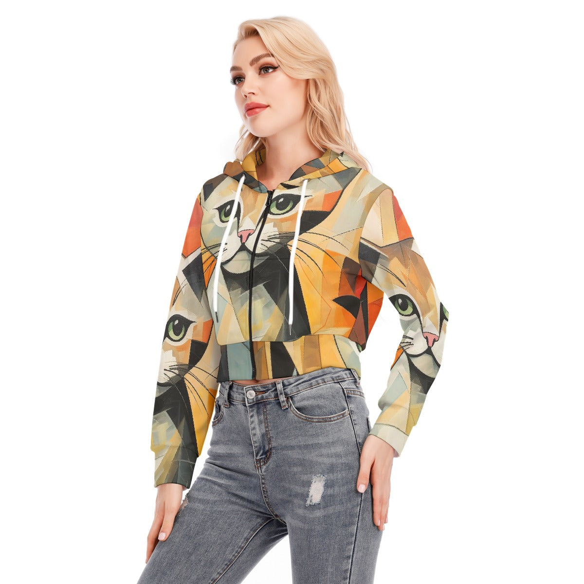 All-Over Print Women's Crop Top Hoodie With Zipper Closure