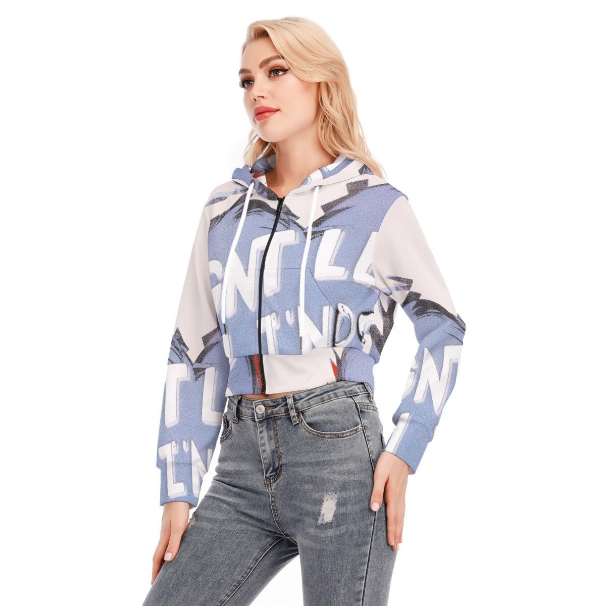All-Over Print Women's Crop Top Hoodie With Zipper Closure