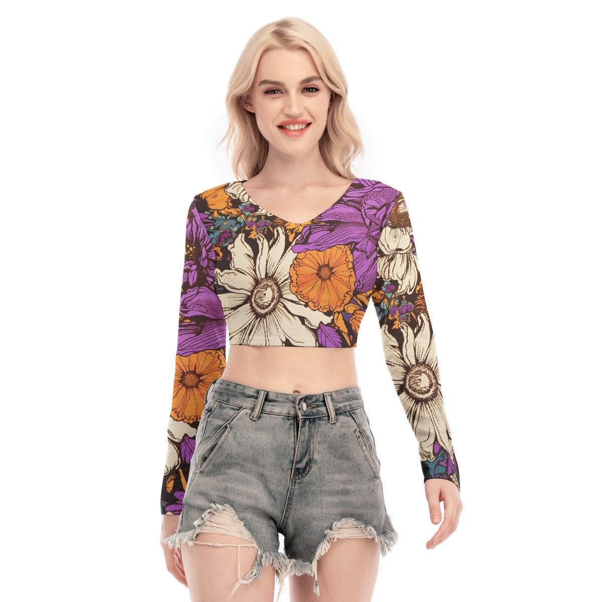 All-Over Print Women's Back Hollow T-shirt With Strap