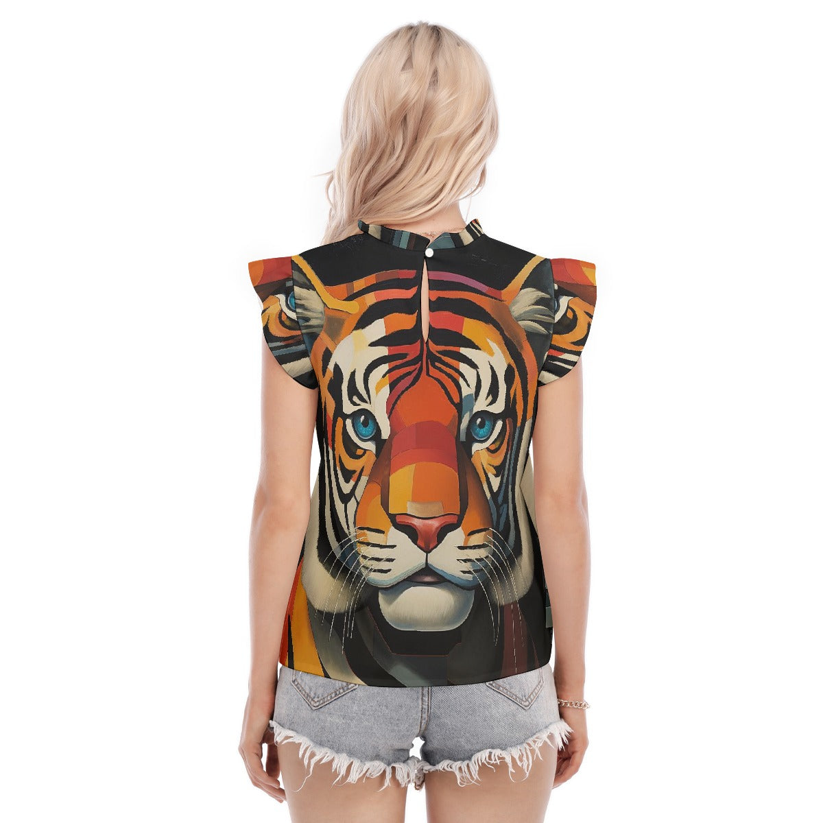 All-Over Print Women's Blouse With Ruffle Collar And Sleeve