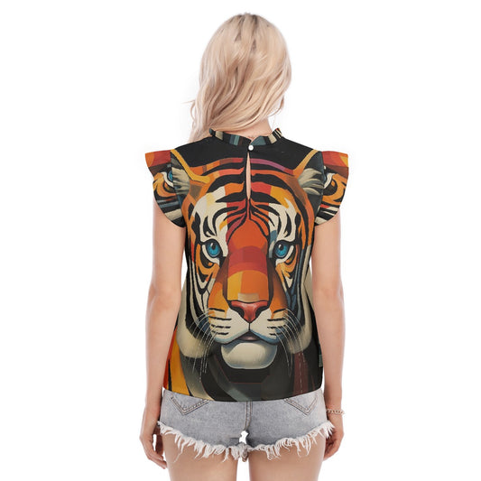 All-Over Print Women's Blouse With Ruffle Collar And Sleeve