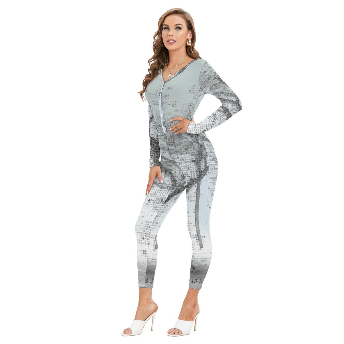 All-Over Print Women's Plunging Neck Jumpsuit