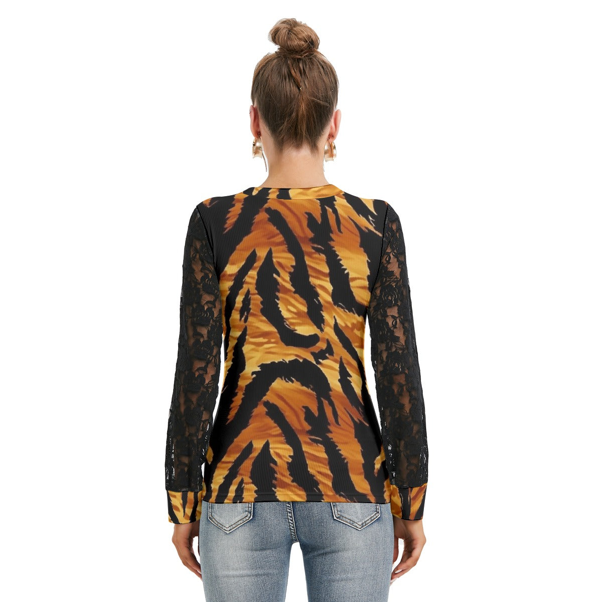 All-Over Print Women's T-shirt And Sleeve With Black Lace