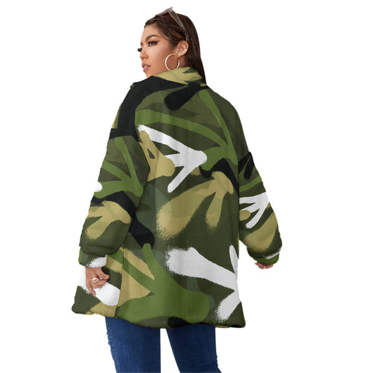 All-Over Print Unisex Borg Fleece Stand-up Collar Coat With Zipper Closure(Plus Size)