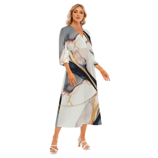 All-Over Print Women's Mid-Sleeve Long Dress
