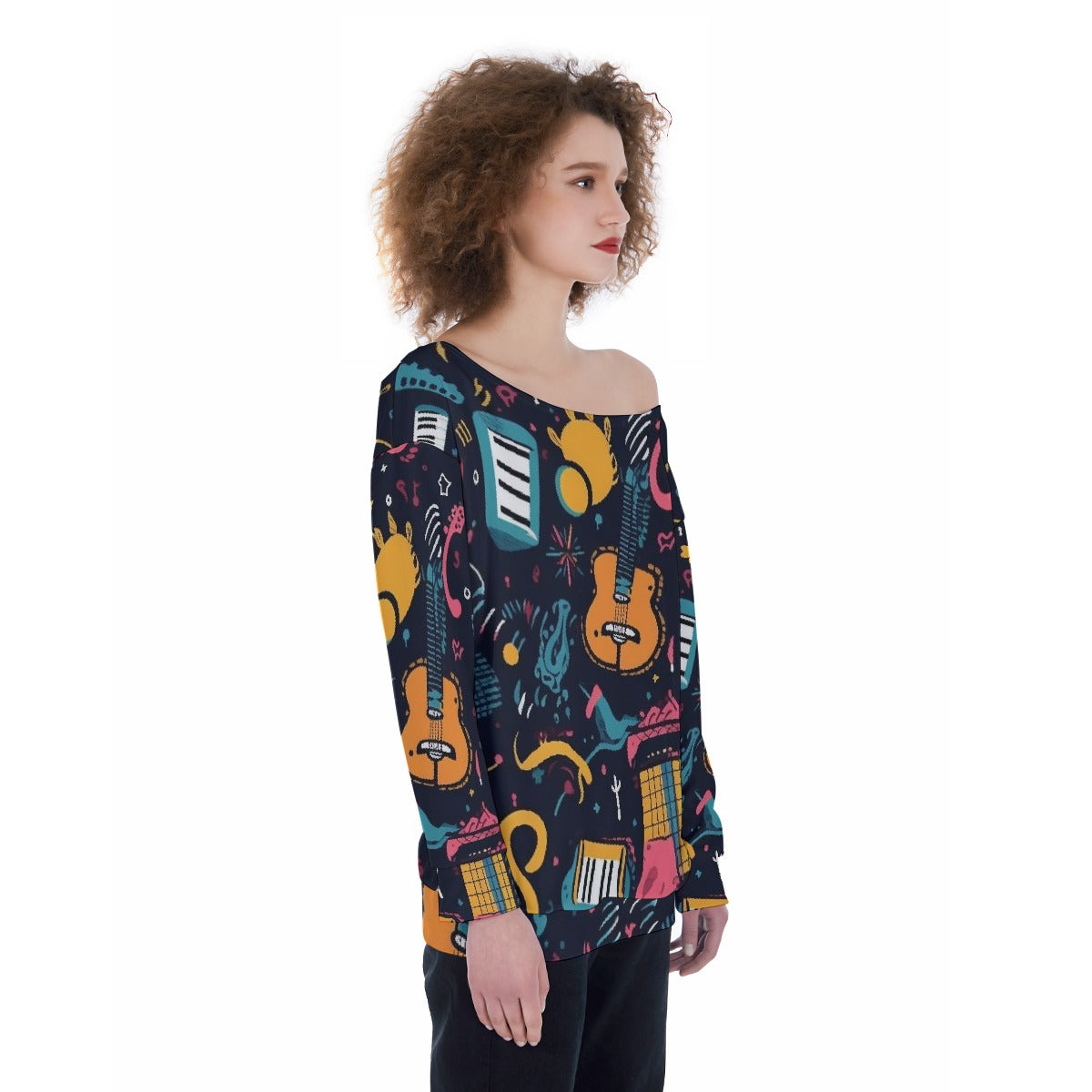 All-Over Print Oversized Women's Off-Shoulder Sweatshirt
