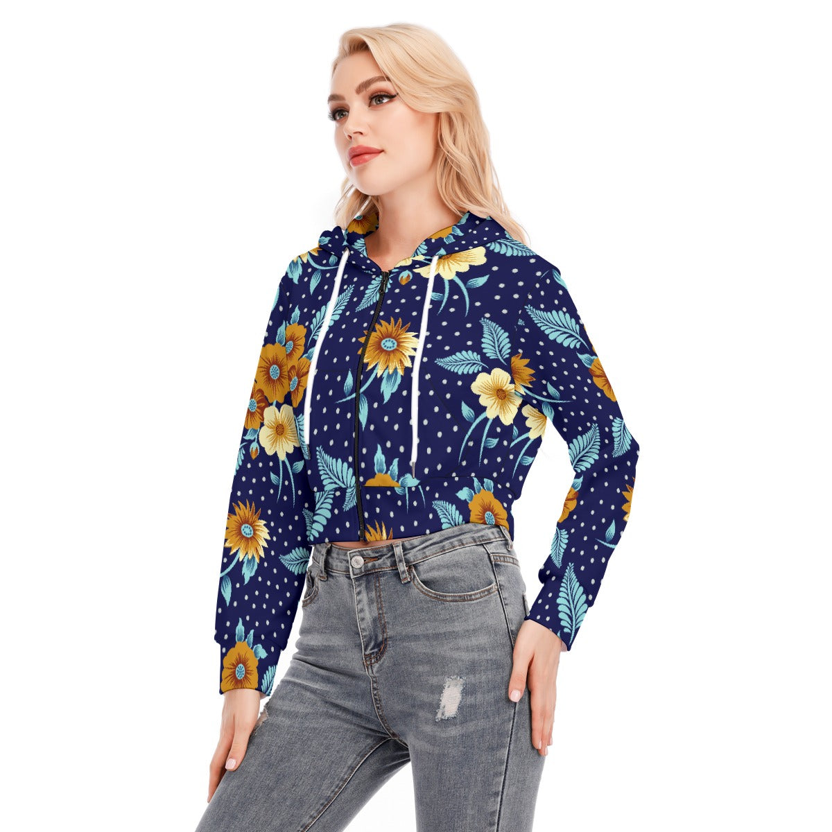 All-Over Print Women's Crop Top Hoodie With Zipper Closure