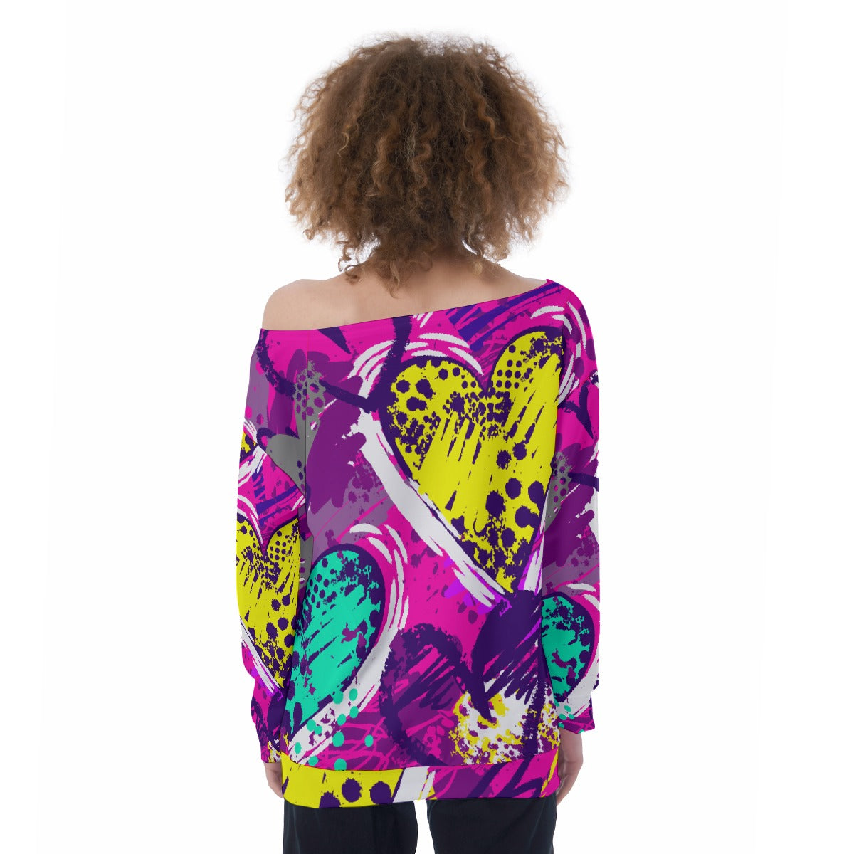 All-Over Print Oversized Women's Off-Shoulder Sweatshirt