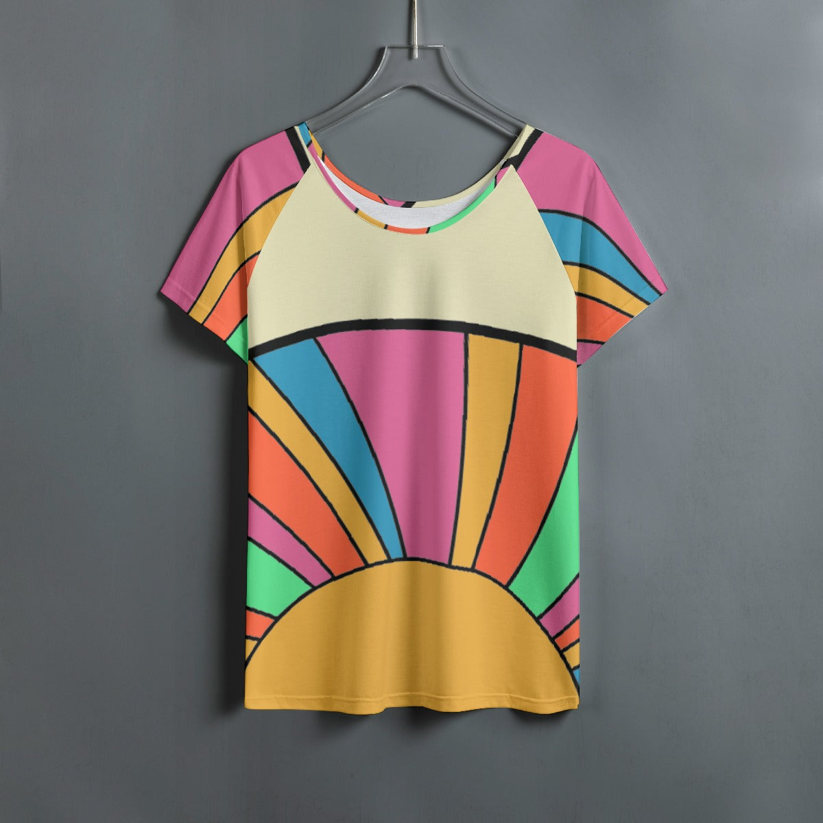 All-Over Print Women's Round Neck T-shirt With Raglan Sleeve