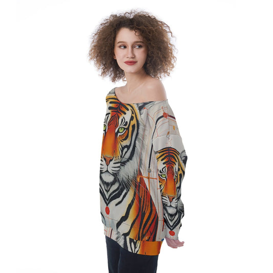 All-Over Print Oversized Women's Off-Shoulder Sweatshirt