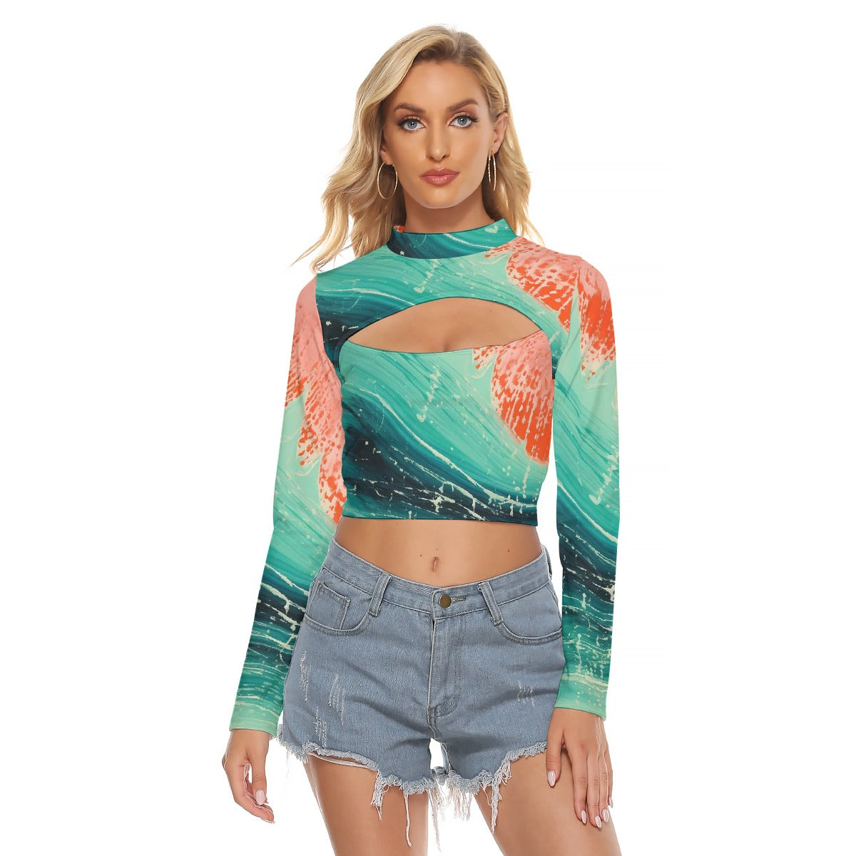 All-Over Print Women's Hollow Chest Keyhole Tight Crop Top