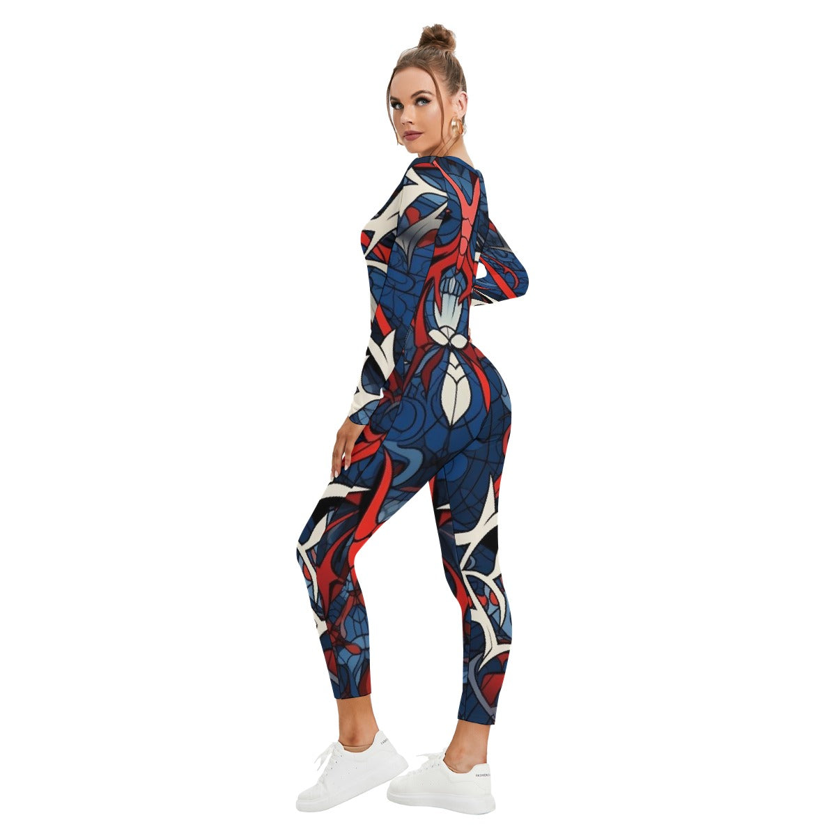 All-Over Print Women's Plunging Neck Jumpsuit