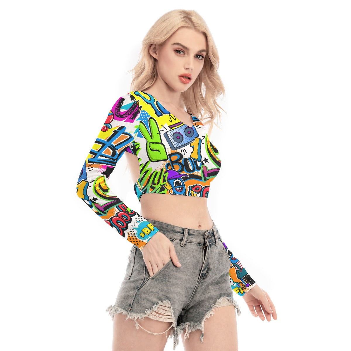 All-Over Print Women's Back Hollow T-shirt With Strap