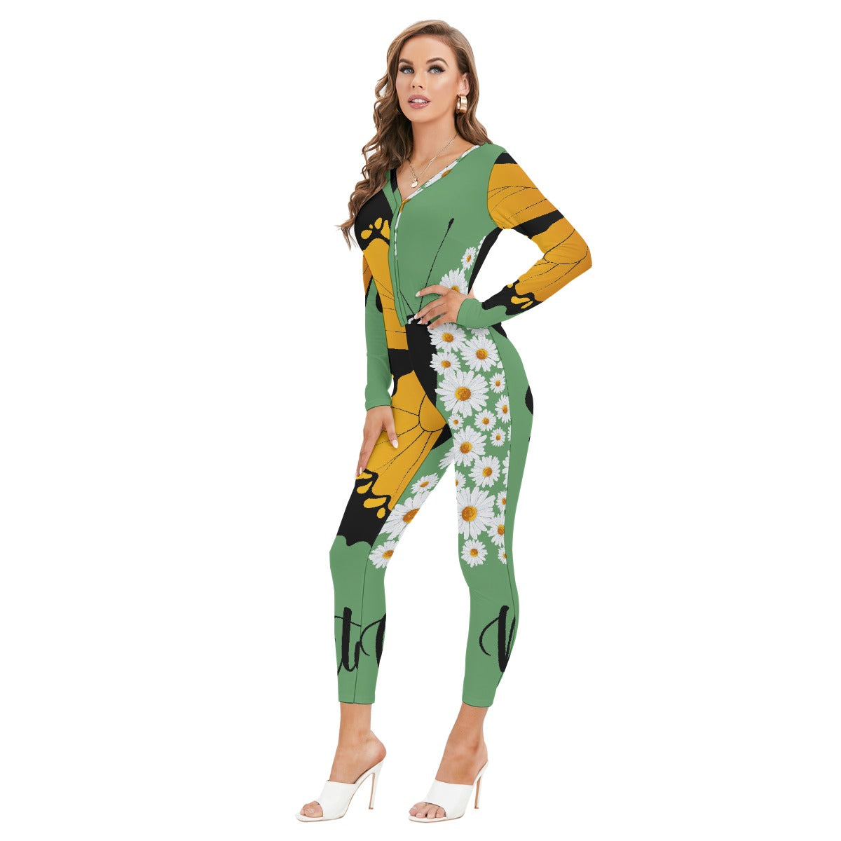 All-Over Print Women's Plunging Neck Jumpsuit