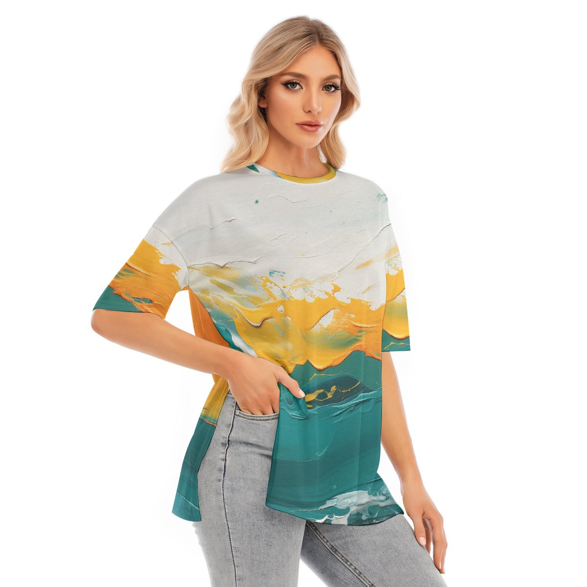 All-Over Print Women's Short Sleeves T-shirt With Hem Split