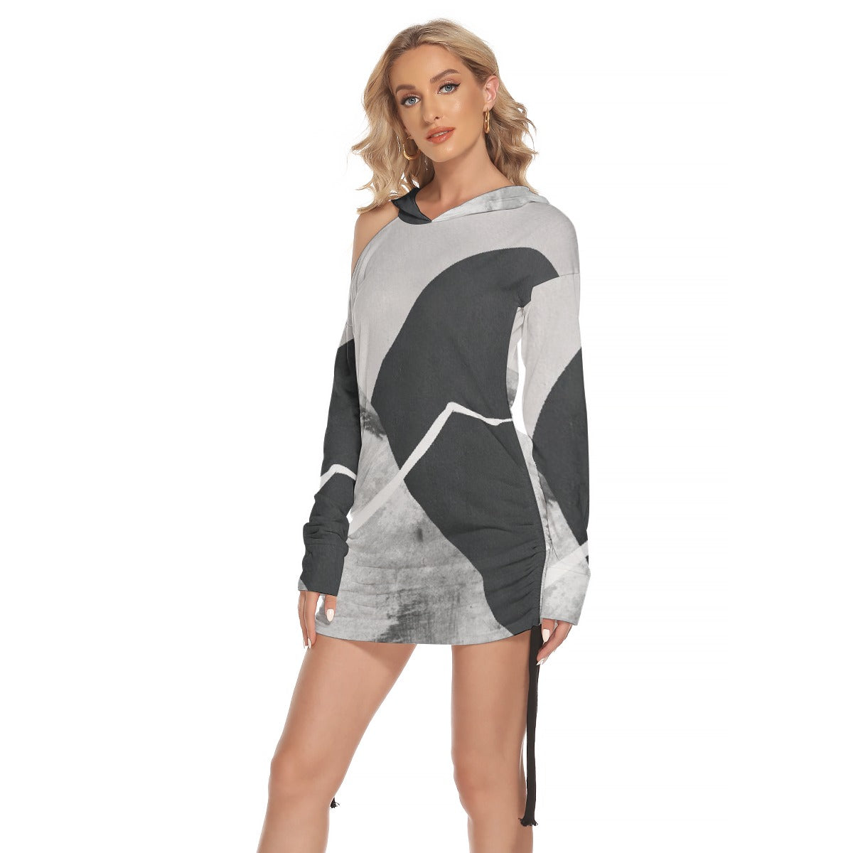 All-Over Print Women's One-shoulder Dress With Waist Shirring