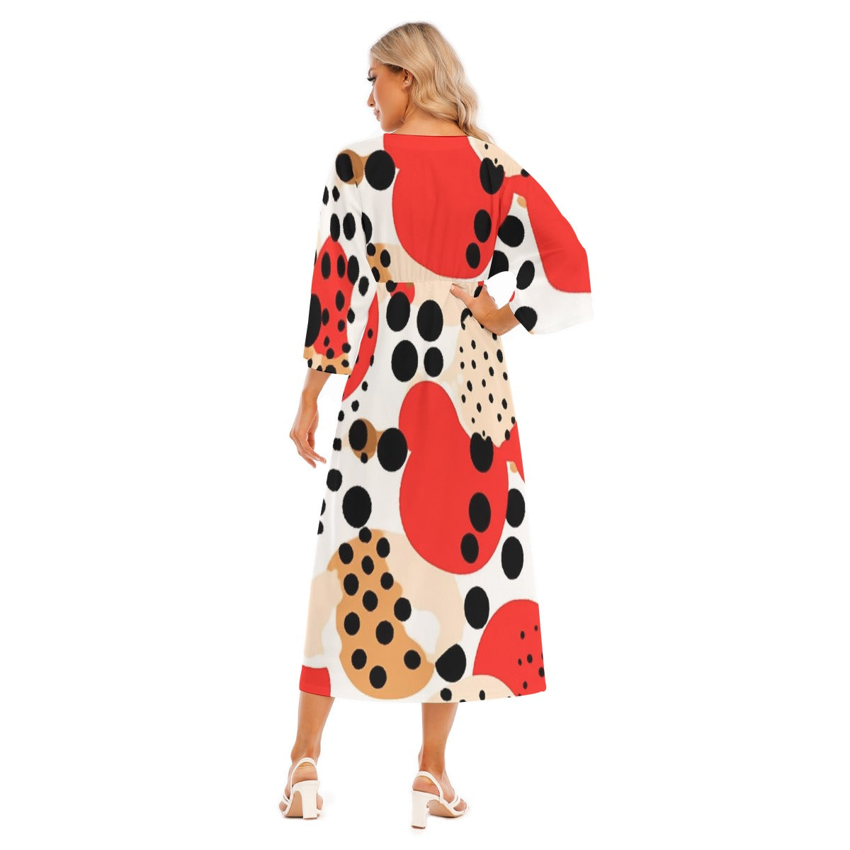 All-Over Print Women's Mid-Sleeve Long Dress