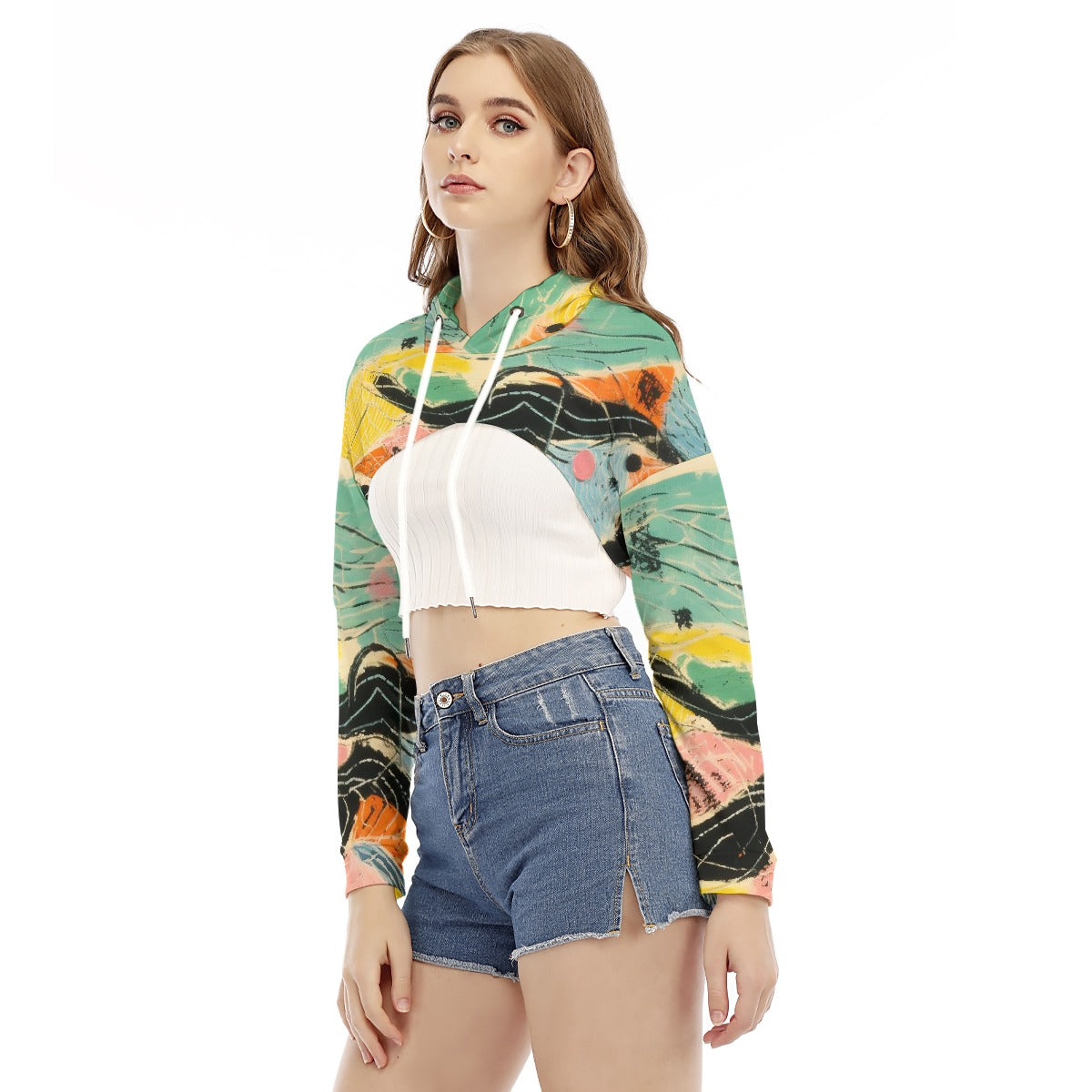 All-Over Print Women's Smock Short Hoodie With Long Sleeve