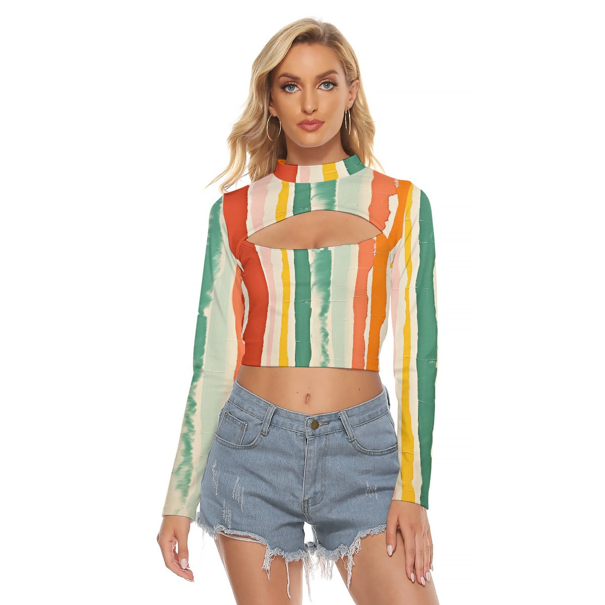 All-Over Print Women's Hollow Chest Keyhole Tight Crop Top