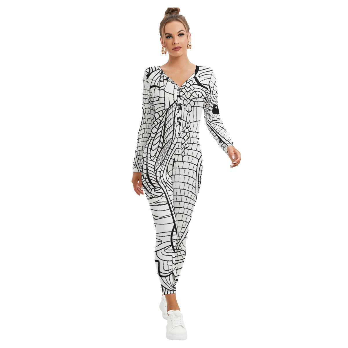All-Over Print Women's Plunging Neck Jumpsuit