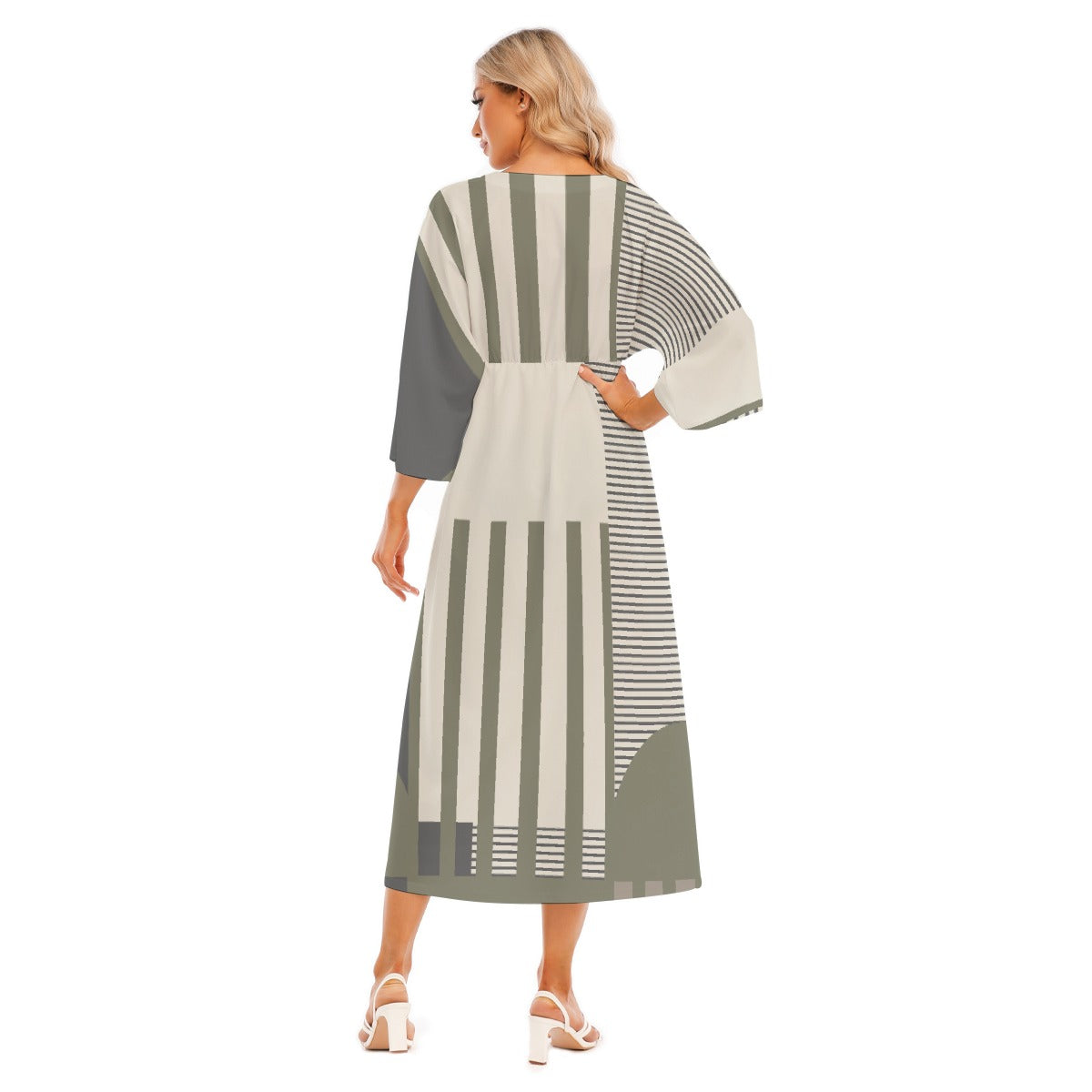 All-Over Print Women's Mid-Sleeve Long Dress