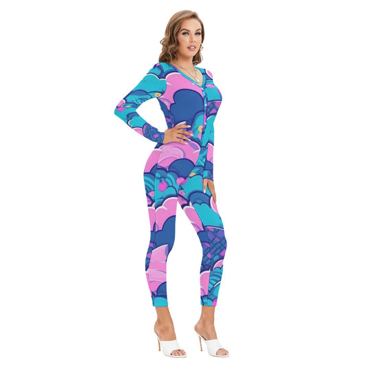 All-Over Print Women's Plunging Neck Jumpsuit