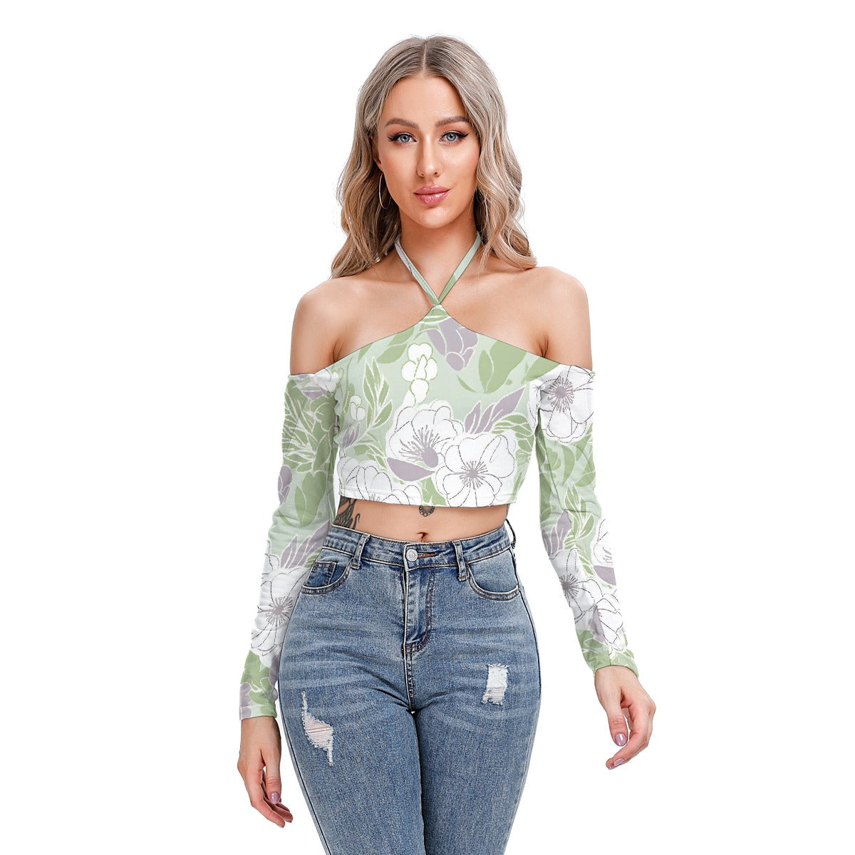 All-Over Print Women's Halter Lace-up Top